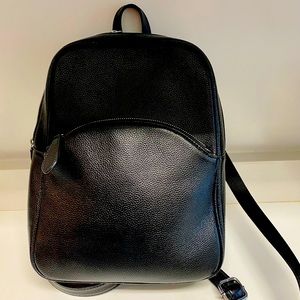 HESHE black, leather backpack.